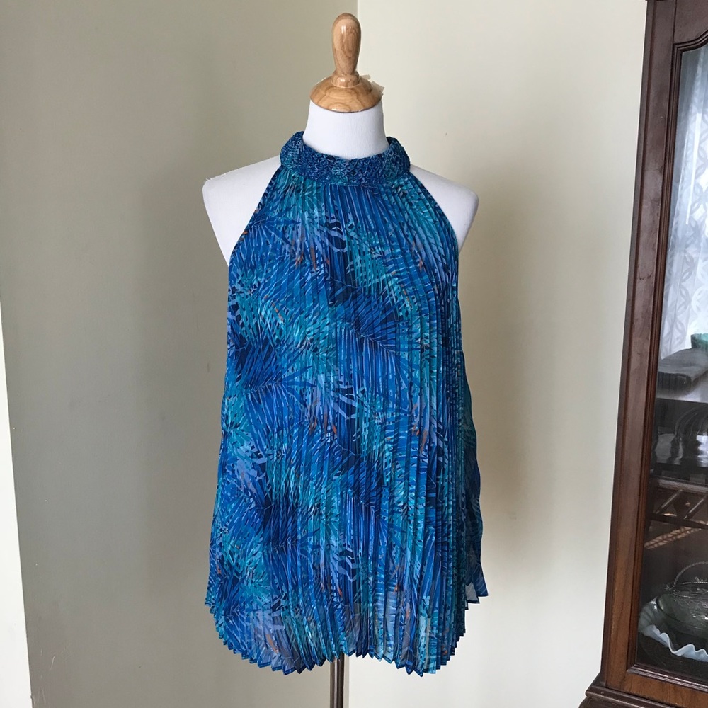 Jennifer Lopez Blue Pleated High Neck Tank Size 2X NWT